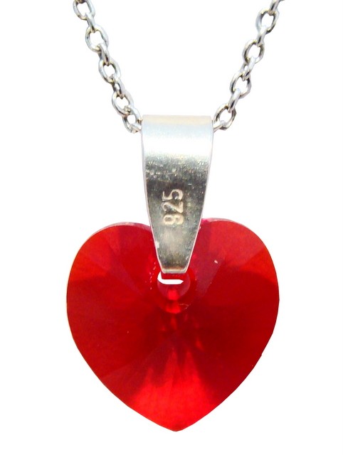 Necklace – Swarovski crystal in 925 Sterling Silver – Heart 10mm Light Siam Ogrlica - kristal Swarovski u srebru 925 - Srce 10mm Light Siam