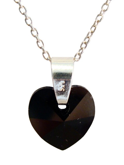 Necklace – Swarovski crystal in 925 silver – Heart 10 mm Jet Ogrlica - kristal Swarovski u srebru 925 - Srce 10mm Jet