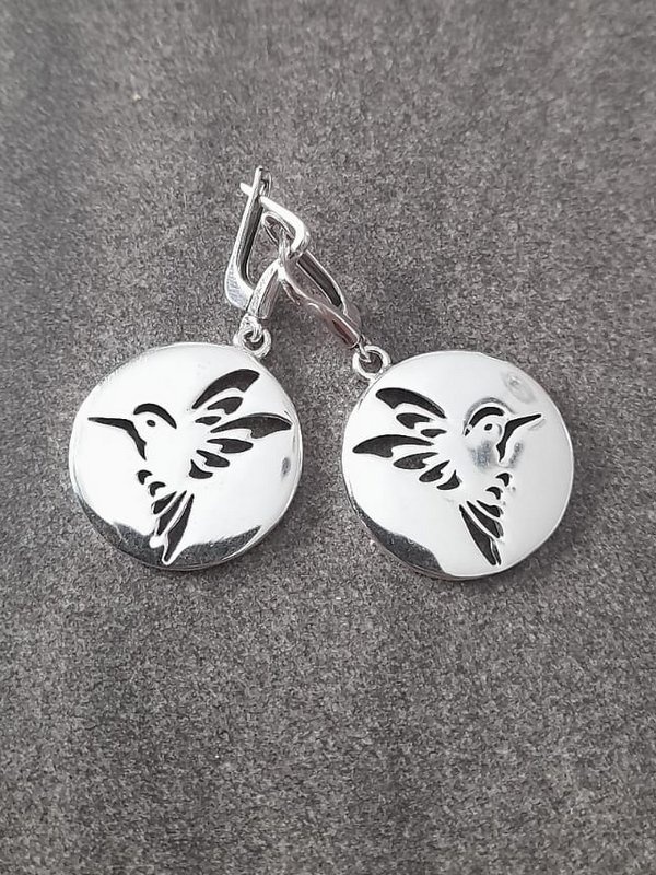 Silver Hanging Hummingbird Earrings (925 Sterling Silver) Srebrna Naušnice viseće Kolibrići (Srebro 925)