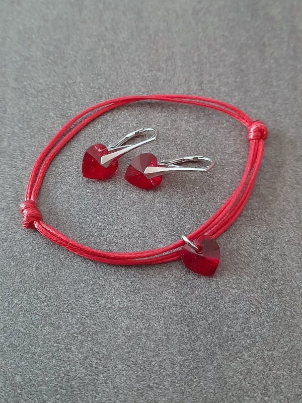 Komplet Narukvica i Naušnice sa Swarovski Kristalima u Srebru 925 - Srca siam 10mm