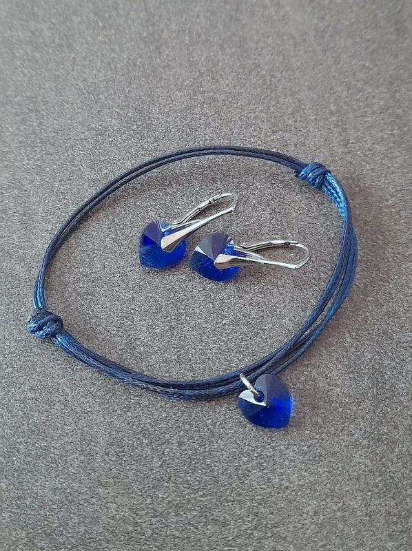 Bracelet and Earrings Set with Swarovski Crystals in 925 Silver – Hearts majestic blue 10mm Komplet Narukvica i Naušnice sa Swarovski Kristalima u Srebru 925 - Srca majestic blue 10mm