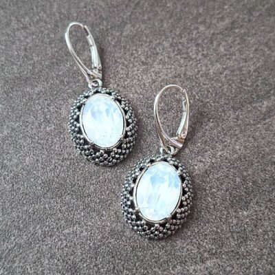 Srebrne Naušnice sa Swarovski Kristalom White Opal u Srebru 925