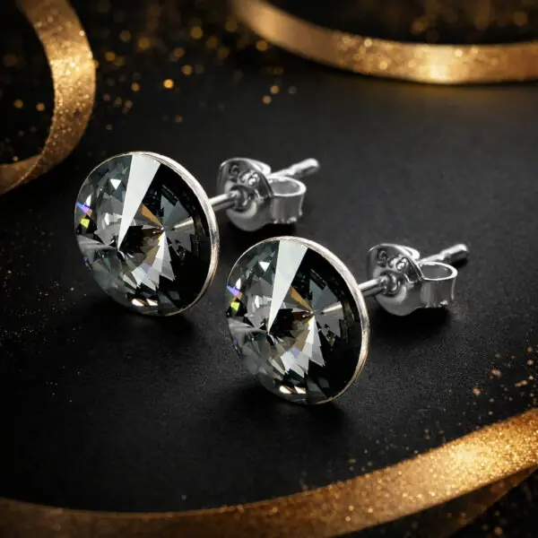 Naušnice Stud s kristalima Swarovski RIVOLI 12mm Silver Night